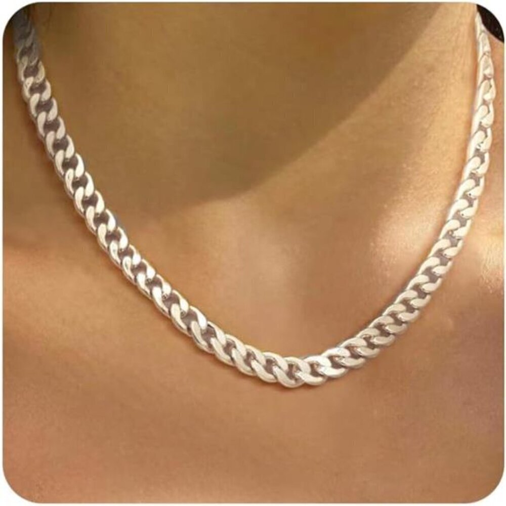 Gold Cuban Chain Necklace for Women,14K Gold Plated Dainty Chunky Necklace